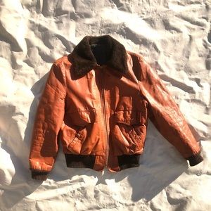 William Barry Orange Leather Bomber Jacket